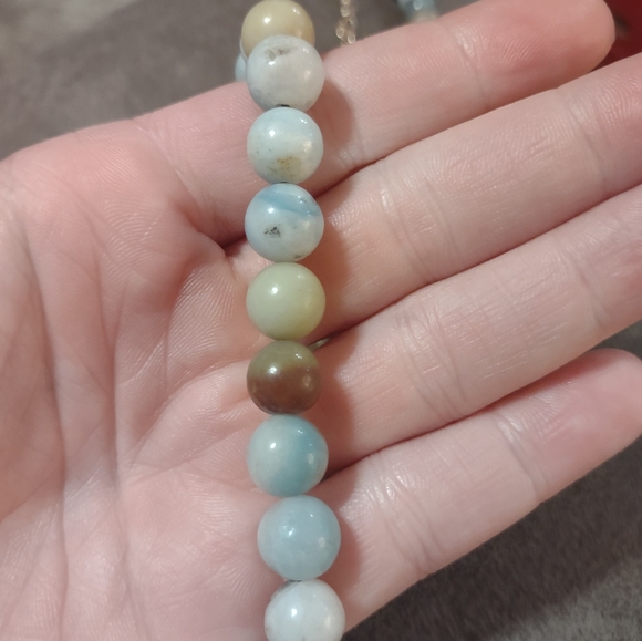 Natural 10mm Blue Round Amazonite Gemstone Bead Necklace - Picture 10 of 14